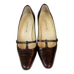 Ann Taylor Mary Jane Kitten Heels Brown Faux Croc Leather Women's Size 8M US